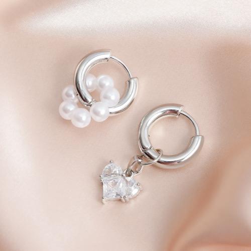 Zink legering Smykke sæt, Zinc Alloy, med Cubic Zirconia & Plastic Pearl, Heart, sølvfarvet forgyldt, forskellige stilarter for valg & for kvinde, flere farver til valg, nikkel, bly & cadmium fri, Solgt af PC