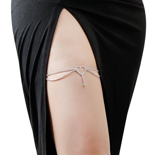 Body Chain Sieraden, Zinc Alloy, Hart, silver plated, voor vrouw & met strass, nikkel, lood en cadmium vrij, Verkocht door PC