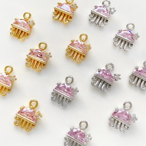 Messing hanger met micro-paved kubieke zirconia's, Octopus, plated, DIY & micro pave zirconia, meer kleuren voor de keuze, nikkel, lood en cadmium vrij, 8x9mm, Verkocht door PC