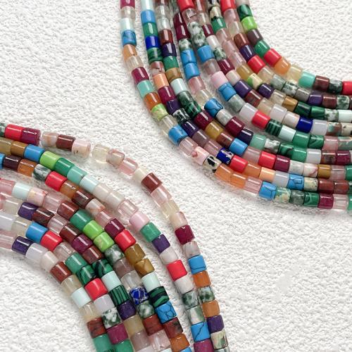 Grânulos de gemstone jóias, misto de pedras semi-preciosas, Coluna, DIY, cores misturadas, 4x4mm, Buraco:Aprox 0.6mm, Aprox 86PCs/Strand, vendido por Strand