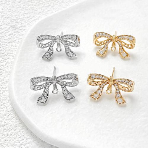 Affissi per orecchino in ottone , Nodo di Cravatta, placcato, DIY & Micro spianare cubic zirconia, nessuno, assenza di nichel,piombo&cadmio, 20x10mm, Venduto da coppia