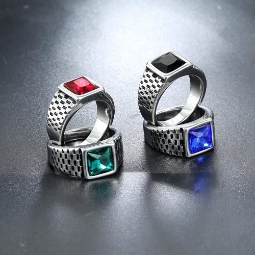 Anillo de dedo de acero inoxidable, acero inoxidable 304, con Piedras preciosas, diferentes materiales para la opción & unisexo & diverso tamaño para la opción, más colores para la opción, Vendido por UD