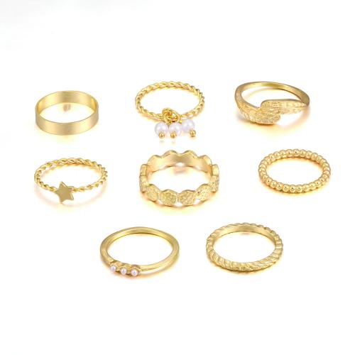 Zink legering Ring Sæt, Zinc Alloy, med Plastic Pearl, 8 stykker & mode smykker & for kvinde, guld, Solgt af sæt