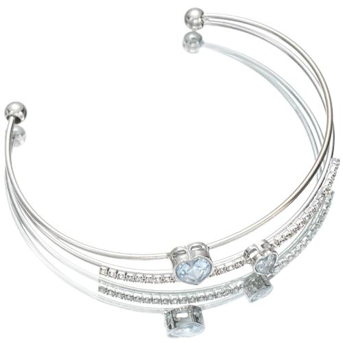 Zinc Alloy Cuff Bangle, med Cubic Zirconia, forskellige stilarter for valg & for kvinde & med rhinestone, sølv, Solgt af PC