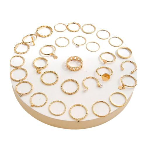 Zinc Alloy Ring Set with Crystal & Plastic Pearl 30 pcs & fashion jewelry & for woman gold Sold By Set