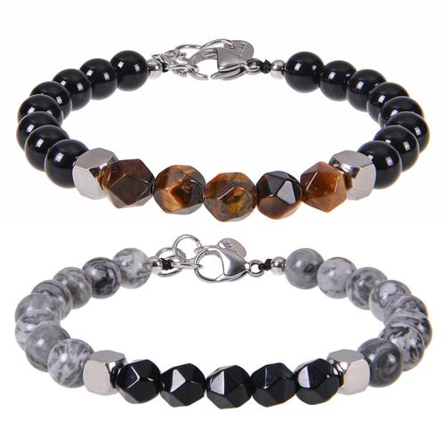 Gemstone Bracelets 304 Stainless Steel with Gemstone handmade fashion jewelry & for man Length 7-8.3 Inch Sold By PC