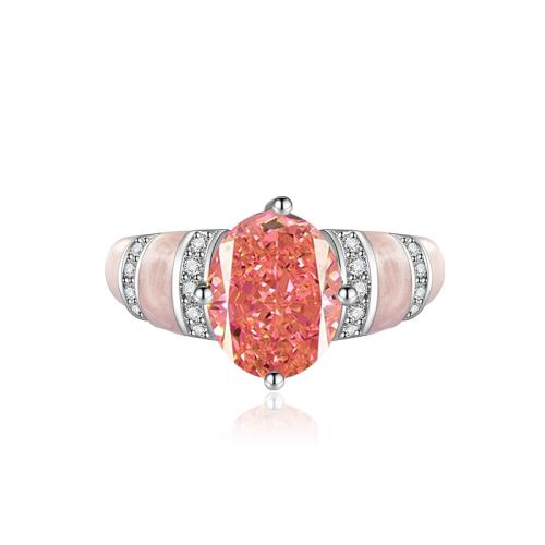 Cúbicos Circonia Micro Pave anillo de latón, metal, chapado, micro arcilla de zirconia cúbica & para mujer & pegamento de gota, Rosado, Vendido por UD