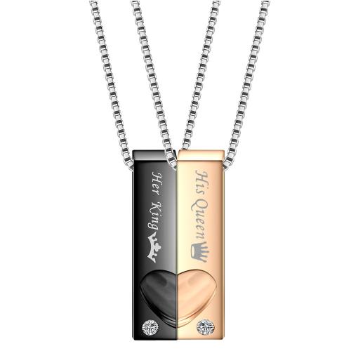 Collier de couple, Acier titane, Placage, unisexe & styles différents pour le choix & pavé de micro zircon, plus de couleurs à choisir, Vendu par PC