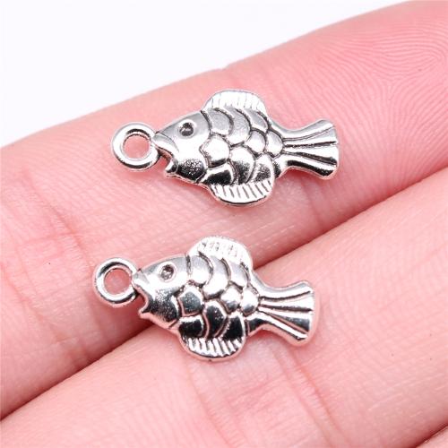 Zinc Alloy Animal Pendler, Fisk, antik sølv farve forgyldt, du kan DIY, 19x10mm, Solgt af PC