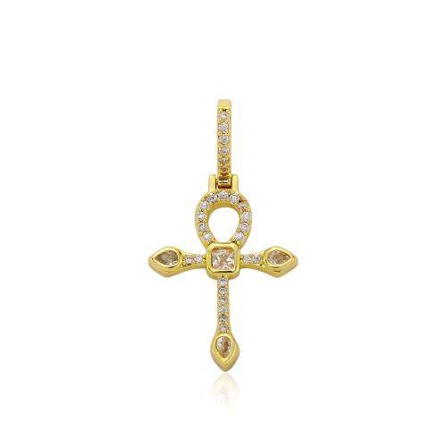 Kubik Zirkonium mikro bana Mässing hängande, Cross, guldfärg pläterade, Unisex & micro bana cubic zirconia & ihålig, 18x35mm, Säljs av PC