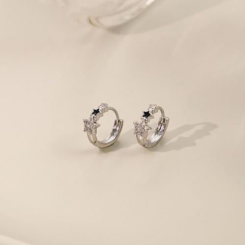 Laiton Anneau d'oreille, bijoux de mode & pavé de micro zircon & pour femme & émail, 13x14mm, Vendu par paire