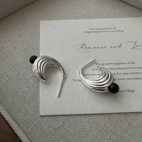 925 Sterling Silver Stud Earrings with Black Agate fashion jewelry & for woman Sold By Pair