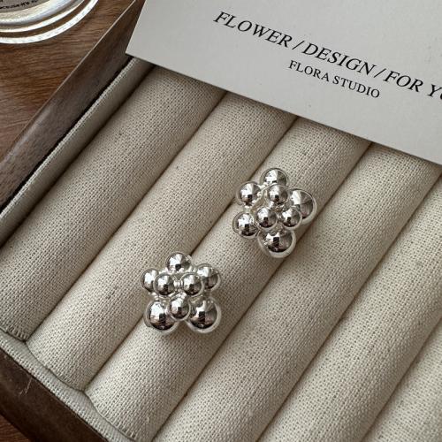 925 Sterling Silver Stud Earrings Flower fashion jewelry & for woman Sold By Pair