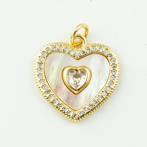 Cubic Zirconia Micro Pave Brass Pendant with Shell Heart fashion jewelry & micro pave cubic zirconia & for woman golden Approx 3mm Sold By Lot