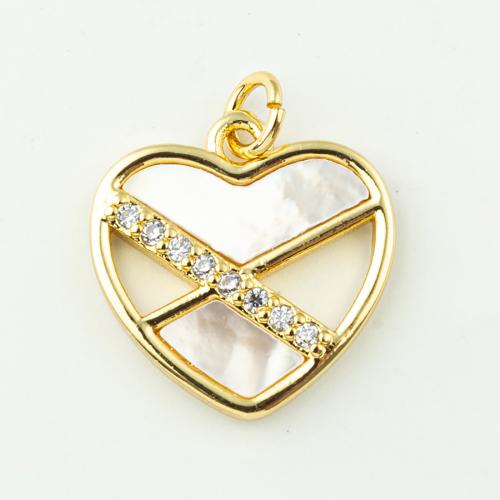 Cubic Zirconia Micro Pave Brass Pendant with Shell Heart fashion jewelry & micro pave cubic zirconia & for woman golden Approx 3mm Sold By Lot