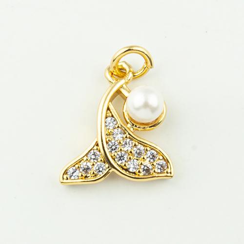 Messing hanger met micro-paved kubieke zirconia's, met Plastic Pearl, mode sieraden & micro pave zirconia & voor vrouw, gouden, 15x12mm, Gat:Ca 3mm, 50pC's/Lot, Verkocht door Lot