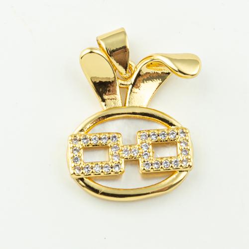 Cubic Zirconia Micro Pave bronze Pingente, cobre, joias de moda & micro pavimento em zircônia cúbica & para mulher, dourado, 21x15mm, Buraco:Aprox 3mm, 50PCs/Lot, vendido por Lot