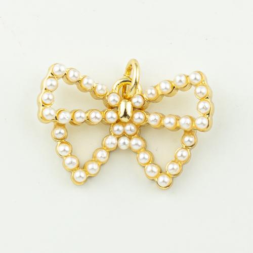 Brass Jewelry Pendants with Plastic Pearl Bowknot fashion jewelry & for woman golden Approx 3mm Sold By Lot