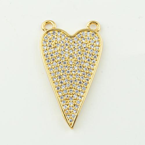 Cubique Pendentif en laiton zircon pavent, coeur, DIY & pavé de micro zircon & double trou, plus de couleurs à choisir, 27x15mm, Trou:Environ 3mm, 50PC/lot, Vendu par lot