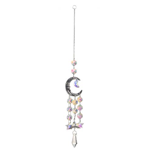 Wind Chimes Outdoor e decorazione della casa, lega in zinco, with cristallo, Luna, placcato color argento, per la casa e l'ufficio, assenza di nichel,piombo&cadmio, 40x360mm, Venduto da PC