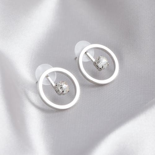 Zinc Alloy Stud Earring Round silver color plated for woman & with rhinestone nickel lead & cadmium free 20mm Sold By Pair