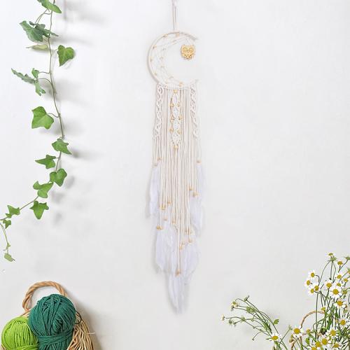 Moda Dreamcatcher, ferro, with piuma & poliestere e cotone & legno, fatto a mano, per la casa e l'ufficio & Stile bohémien, bianco, assenza di nichel,piombo&cadmio, 200x1100mm, Venduto da PC