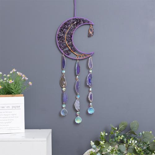 Hanging Ornaments Iron with leather cord & Agate & Amethyst & Brass handmade for home and office purple nickel lead & cadmium free Sold By PC