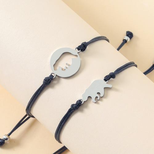 Stainless Steel Jewelry Bracelet 304 Stainless Steel with Korean Waxed Cord polished fashion jewelry & Unisex original color Length 16-30 cm Sold By Set