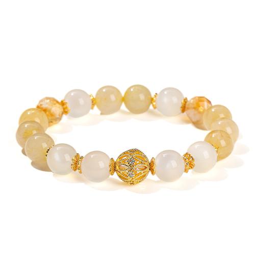 Moonstone Bracelet with Rutilated Quartz & Brass Round handmade fashion jewelry & for woman Length Approx 6-6.5 Inch Sold By PC