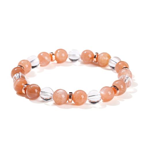 Clear Quartz Βραχιόλι, με Sunstone, χειροποίητο, Λαϊκό ύφος & για άνδρες και γυναίκες, beads length 8mm, Μήκος Περίπου 6 inch, Sold Με PC