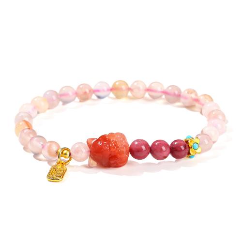 White Cherry Blossom Agate Bracelet, le Rhodonite & Prás & Sinc Alloy, Fox, lámhdhéanta, stíl tíre & do bhean, Grád AAAAA, beads length 6mm, Fad Thart 5.5-6 Inse, Díolta De réir PC