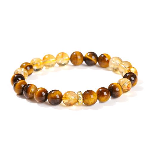 Tiger Eye Karkötő, -val Citromsárga & Sárgaréz, Kerek, kézi, népi stílus & egynemű, grade aaaaa, beads length 8mm, Hossz Kb 6 inch, Által értékesített PC