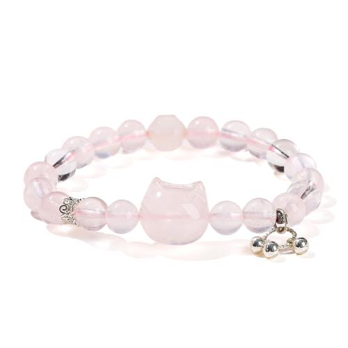 quartz rose bracelet, avec laiton, chat, fait à la main, style folk & pour femme, beads length 8mm, Longueur Environ 6 pouce, Vendu par PC