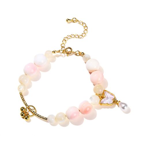 Reine Conch Shell bracelet, avec perle de plastique & laiton, papillon, fait à la main, bijoux de mode & pour femme, beads length 6-10mm, Longueur Environ 6-8 pouce, Vendu par PC