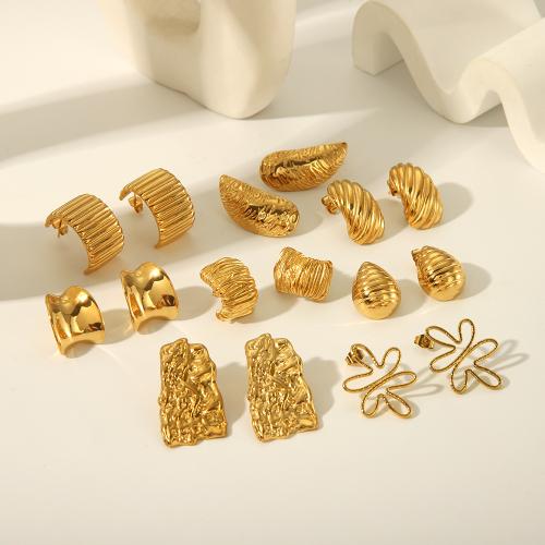 Stainless Steel Stud Earrings 304 Stainless Steel fashion jewelry & for woman golden Sold By Pair