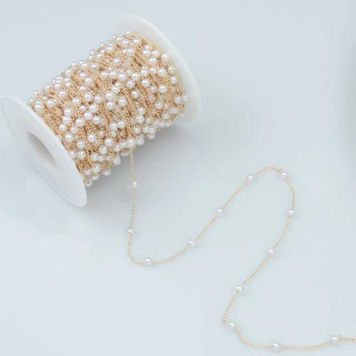 Brass Beading Chains Plastic Pearl with brass chain DIY Sold By Bag