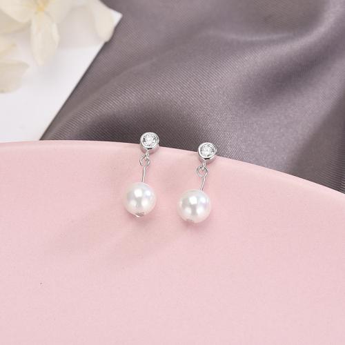 Pendientes de Micro Pavé de Zirconía Cúbica en Plata de Ley, Plata de ley 925, con Shell Pearl, Joyería & micro arcilla de zirconia cúbica & para mujer, 19mm, Vendido por Par