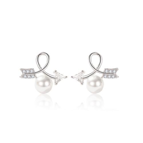 Cubic Zirconia micro pavimenta Sterling Silver Earring, 925 sterline d'argento, with Shell Pearl, gioielli di moda & Micro spianare cubic zirconia & per la donna, nessuno, 13.70x12mm, Venduto da coppia