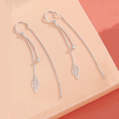 925 Sterling Silver Snáithe Trí Earrings, jewelry faisin & do bhean, 82x12mm, Díolta De réir Péire