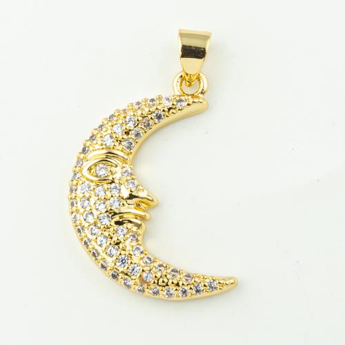 Cubic Zirconia Micro Pave Brass Pendant Moon fashion jewelry & micro pave cubic zirconia & for woman golden Approx 3mm Sold By Lot