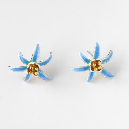 Brass Stud Earring Flower fashion jewelry & for woman & enamel Sold By Pair