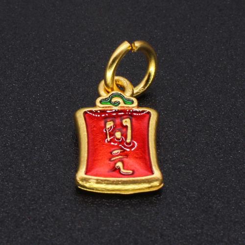 Cloisonné Anhänger, Messing, mit Cloisonné, Rechteck, goldfarben plattiert, DIY & Emaille, rot, 14x8mm, verkauft von PC