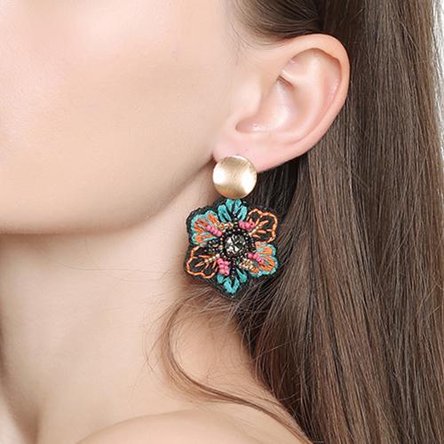 Zinc Alloy Drop Earrings with Seedbead & Cloth Flower plated fashion jewelry nickel lead & cadmium free Sold By Pair