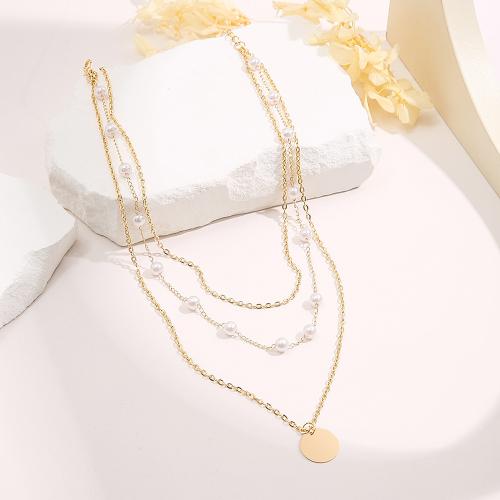 Zinc Alloy Jewelry Necklace with Plastic Pearl with 7cm extender chain plated three layers & fashion jewelry & for woman gold nickel lead & cadmium free Length Approx 38 cm Approx 45 cm Approx 55 cm Sold By PC