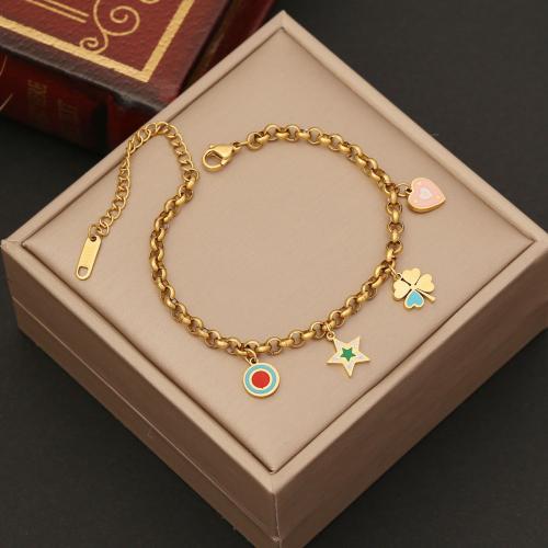 Pulsera de acero de titanio, Partículas de acero, con 5cm extender cadena, Joyería & para mujer & esmalte, dorado, longitud aproximado 18 cm, Vendido por UD