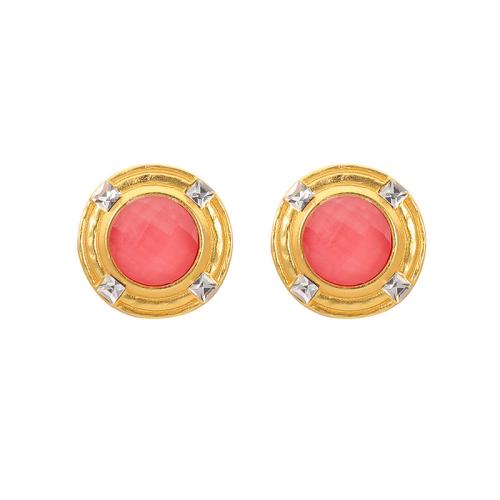 Brass Stud Earring with Natural Stone & Lampwork plated fashion jewelry & for woman 14mm Sold By Pair