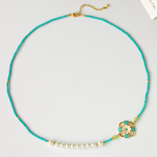 Collar en Cadena de Metal con Perlas de Freshwater, con turquesa & Perlas cultivadas de agua dulce, con 5.5cm extender cadena, 18K chapado en oro, Joyería & para mujer & esmalte, longitud aproximado 50 cm, Vendido por UD