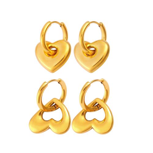 Boucle d’oreille goutte strass Hoop, Acier inoxydable 316, coeur, Placage, styles différents pour le choix & pour femme, doré, Vendu par paire