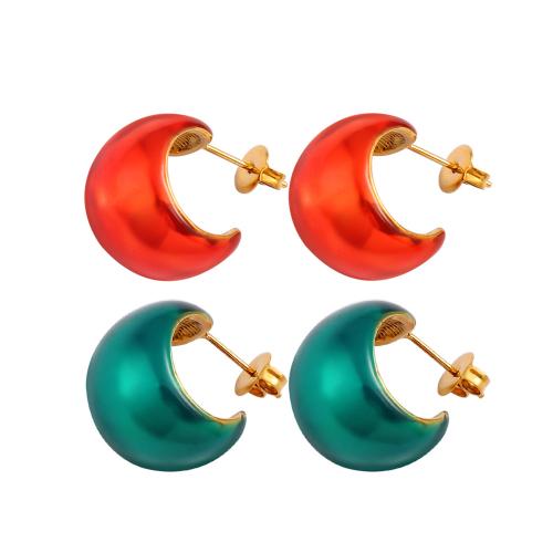 Stainless Steel Stud Earrings 304 Stainless Steel plated for woman & enamel Sold By Pair