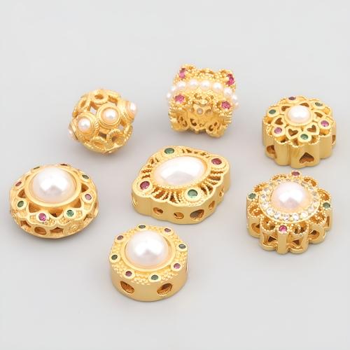 Zinc Alloy Spacer Beads with Plastic Pearl plated DIY & micro pave cubic zirconia golden Sold By Lot